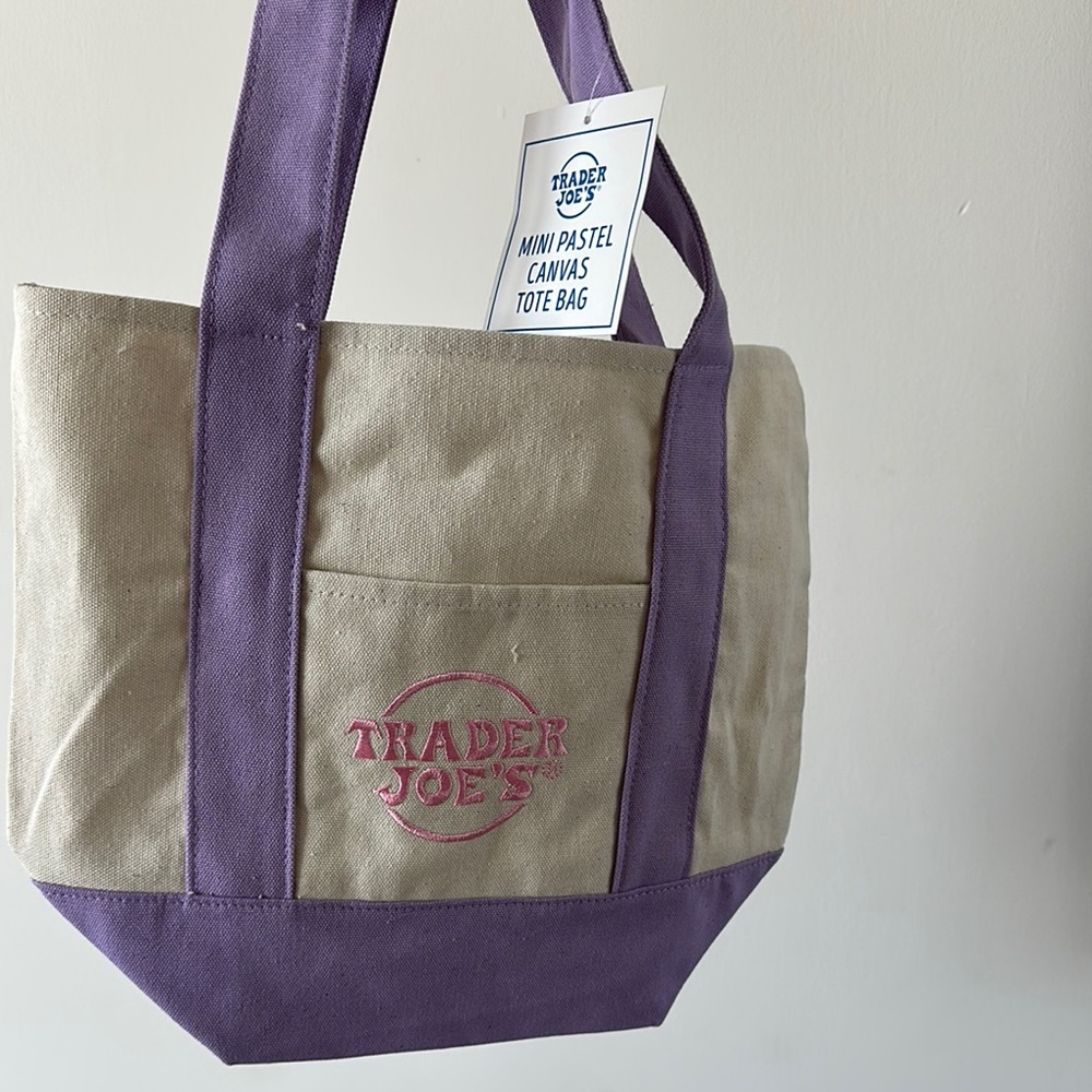 Trader Joe’s Chic Purple and Tan Tote Bag with Sturdy Straps